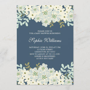 Blue and White Flower Baby Shower Invitation