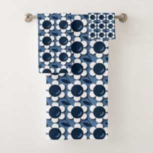 Blue And White Flowers Bath Towel Set