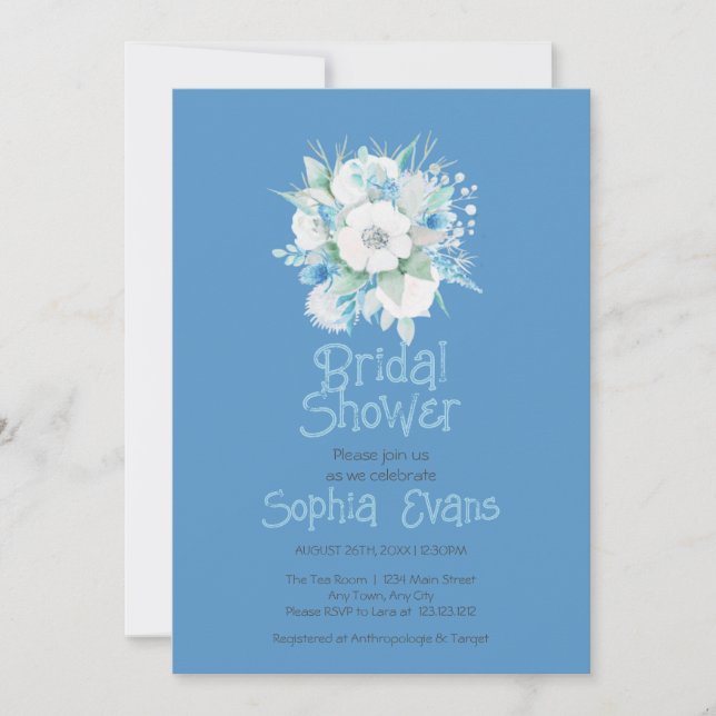 Blue and White Flowers Blue Bridal Shower Invitation (Front)