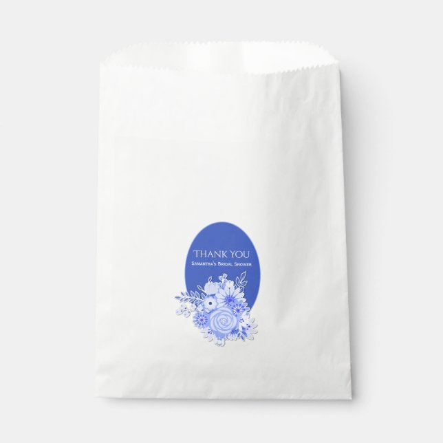 Blue and White Flowers Bridal Shower Favour Bag (Front)