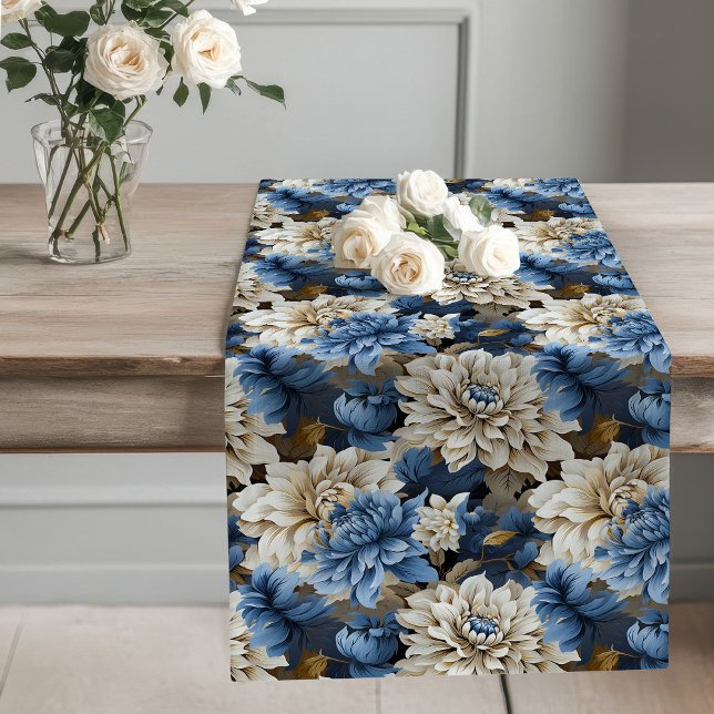 Blue and White Flowers Chic Table Runner (Blue and White Flowers Chic Table Runner)