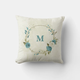 blue and white flowers cushion