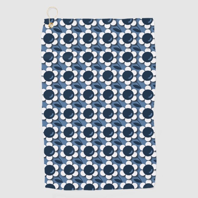 Blue And White Flowers Golf Towel (Front)