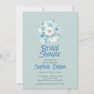 Blue and White Flowers Green Bridal Shower Invitation