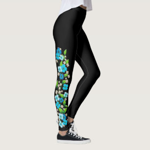 Blue and White Flowers on Vine Leggings