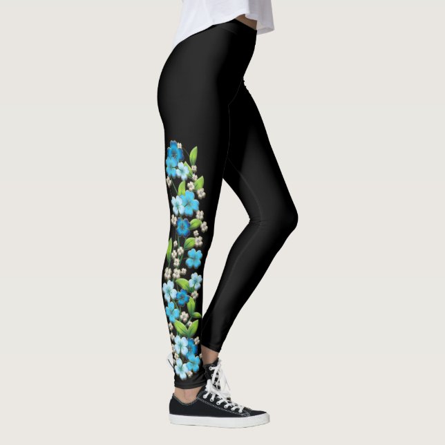 Blue and White Flowers on Vine Leggings (Right)
