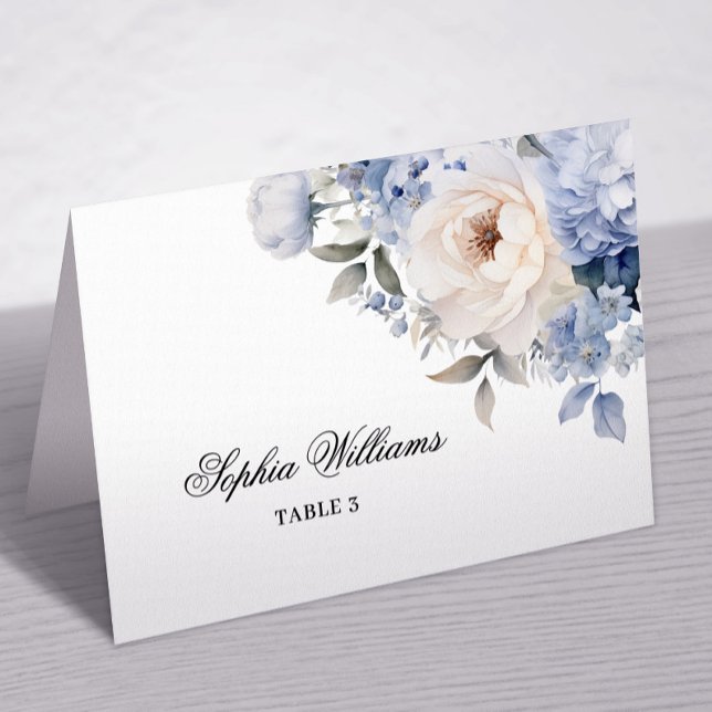 Blue and White Flowers Wedding Place Card (Creator Uploaded)