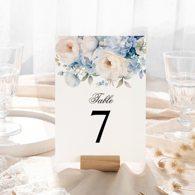 Blue and White Flowers Wedding Table Number (Creator Uploaded)