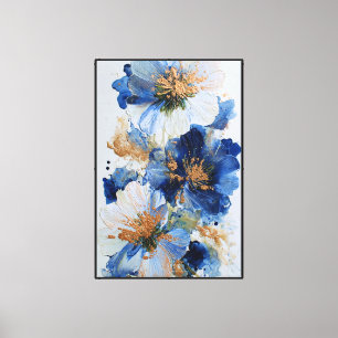 Blue and White Flowers with Gold Highlights Canvas Print
