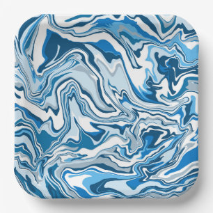  Blue and white Fluid Art Marble  Paper Plate