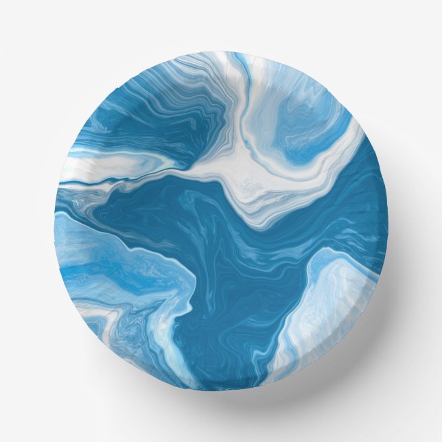  Blue and white Fluid Art Marble   Paper Plate (Front)