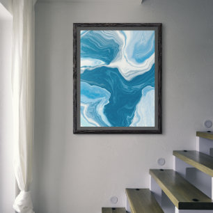Blue and white Fluid Art Marble Poster