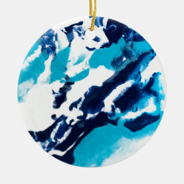 Blue and White Fluid Marble Ceramic Tree Decoration (Front)