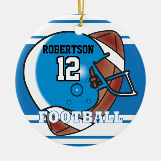 Blue and White Football Ceramic Tree Decoration (Front)