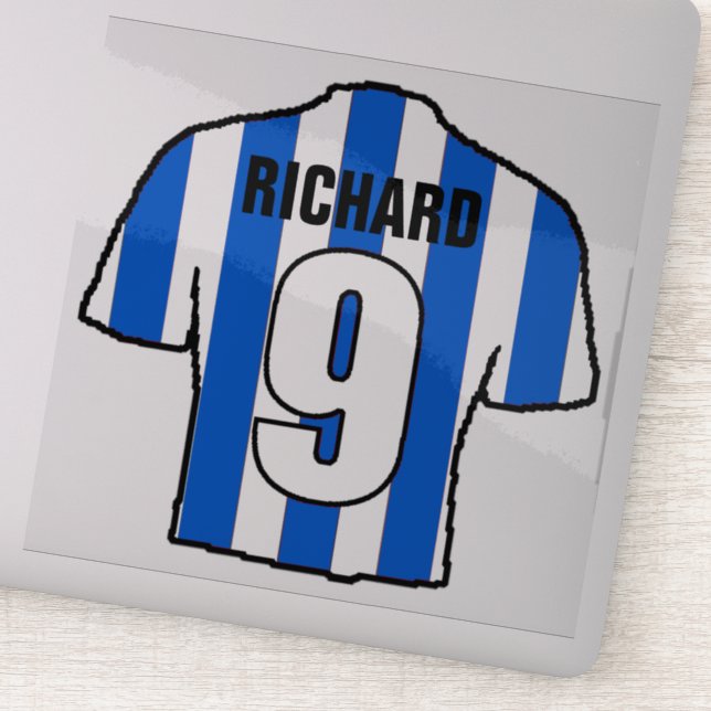 Blue and White Football Shirt to Personalise. (Detail)