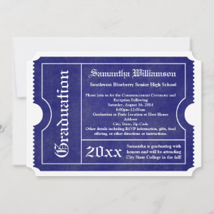 Blue and White formal Graduation Ticket Invitation