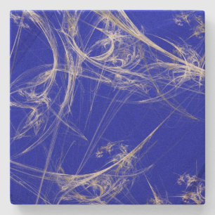 Blue and White Fractal Square Coaster