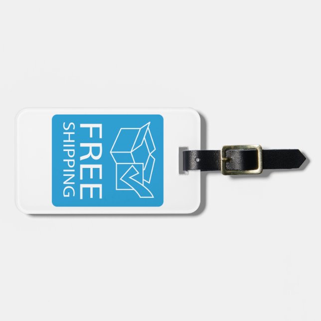 Blue and White Free Shipping Icon Luggage Tag (Front Horizontal)