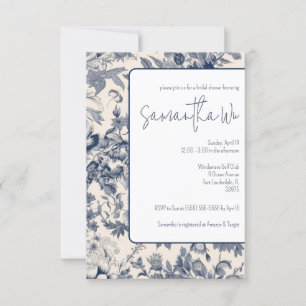 Blue and White French Toile Bridal Shower Invitation