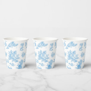 Blue and White French Toile de Jouy Baby Shower Paper Cups