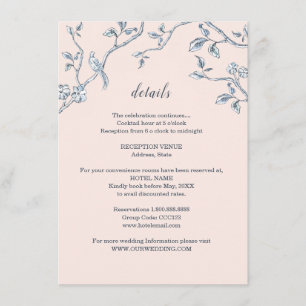 Blue and white French Toile Wedding details   Enclosure Card