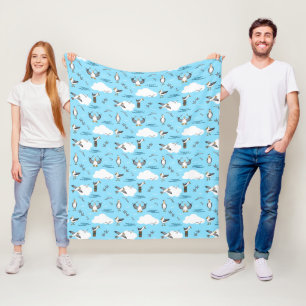 Blue and White Fun Seagulls Patterned Beach House Fleece Blanket