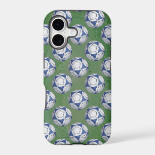Blue and White Futbal Pattern