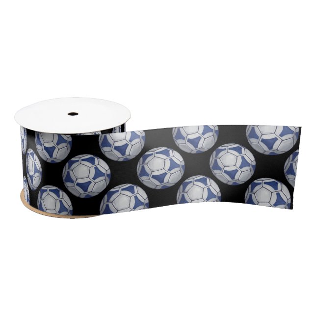 Blue and White Futbal Pattern Satin Ribbon (Spool)