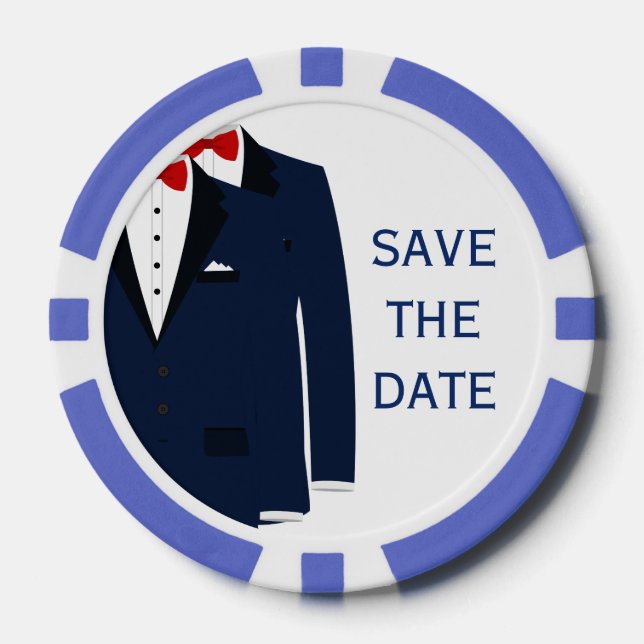 Blue And White Gay Save The Date Poker Chips (Front)