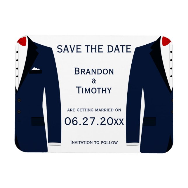 Blue And White Gay Wedding Save The Date Magnets (Horizontal)
