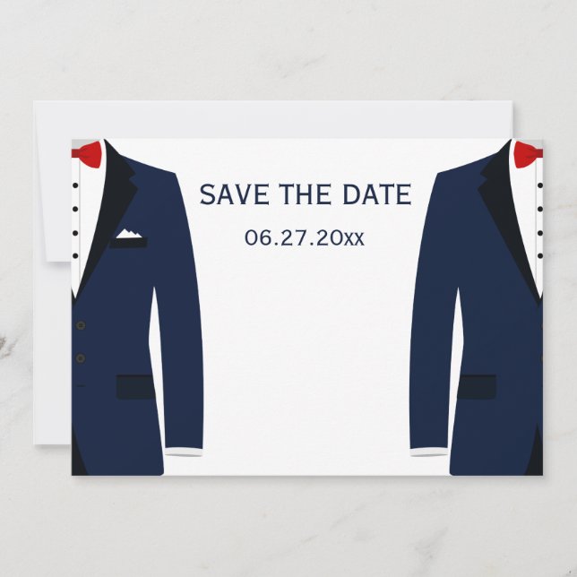 Blue And White Gay Wedding Save The Dates Date (Front)