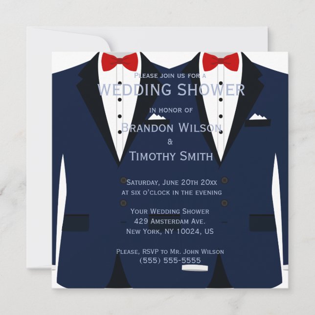 Blue And White Gay Wedding Shower Invitations (Front)