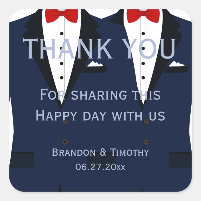 Blue And White Gay Wedding Stickers (Front)