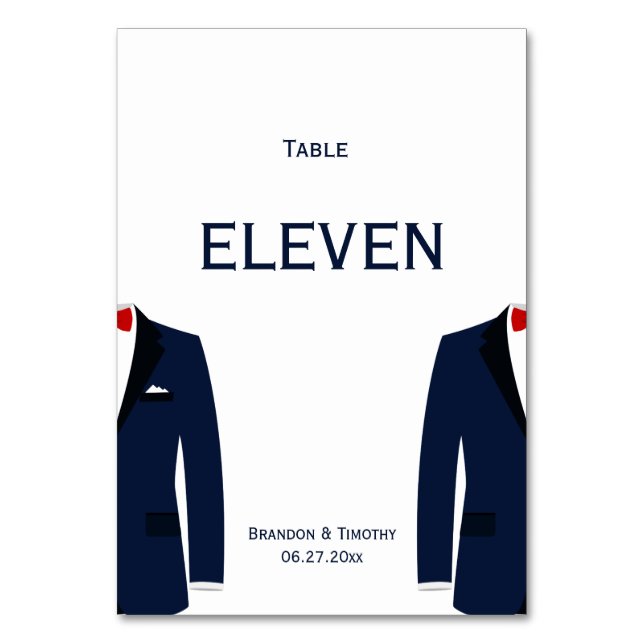 Blue And White Gay Wedding Table Numbers (Front)