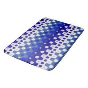 blue and white geometric bath mat