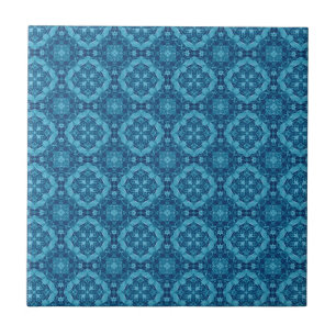 Blue and White Geometric Design T011 Tile