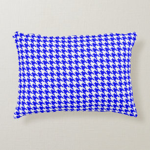 Blue and White Geometric Houndstooth Pattern Decorative Cushion