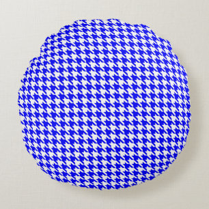 Blue and White Geometric Houndstooth Pattern Round Cushion