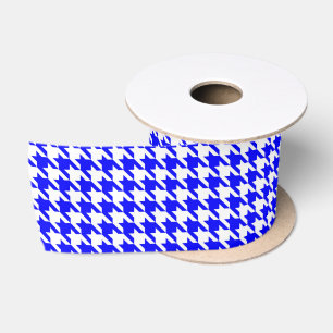 Blue and White Geometric Houndstooth Pattern Satin Ribbon