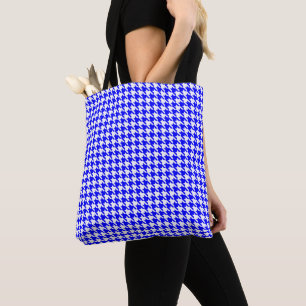 Blue and White Geometric Houndstooth Pattern Tote Bag