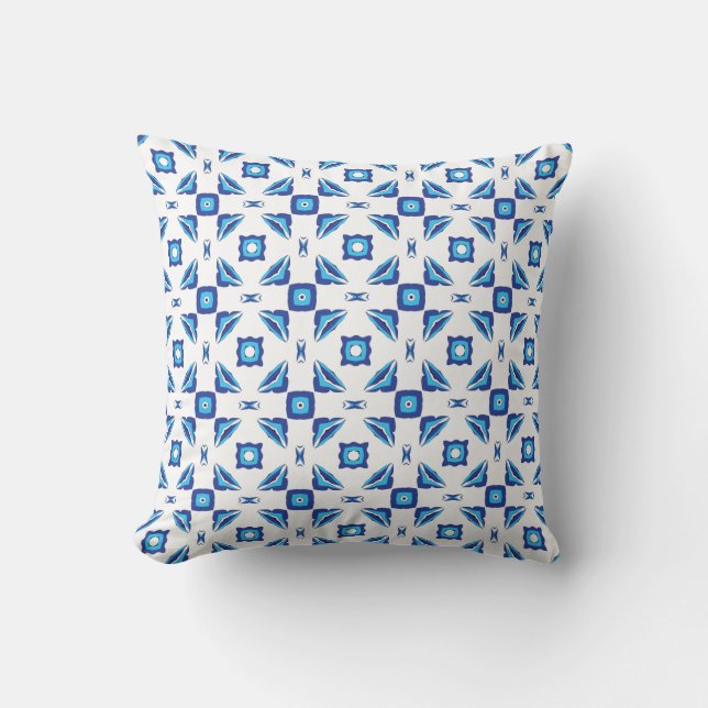 Blue and white geometric pattern  cushion (Front)