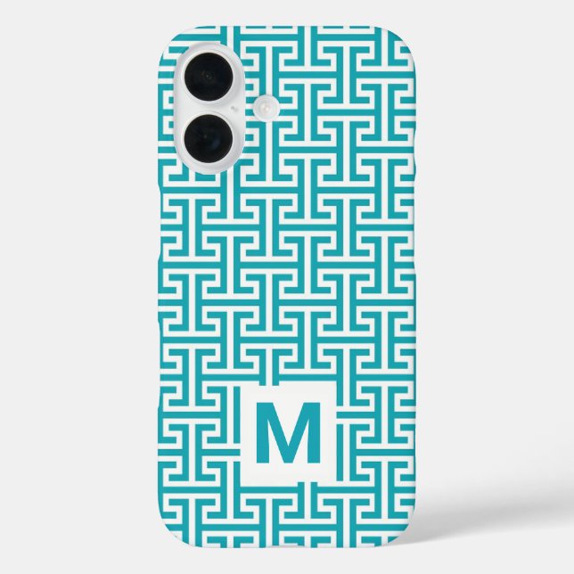 Blue and White Geometric Pattern Monogram Case-Mate iPhone Case (Back)