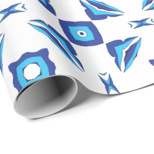 Blue and white geometric pattern wrapping paper
