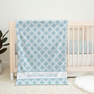 Blue and White Geometric Personalised Baby Fleece Blanket
