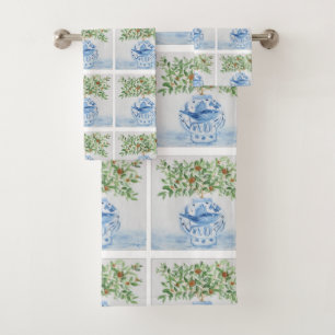 Blue and White Ginger Jar Bath Towel Set