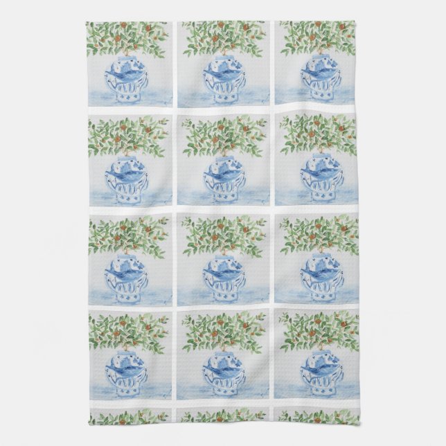 Blue and White Ginger Jar Tea Towel (Vertical)