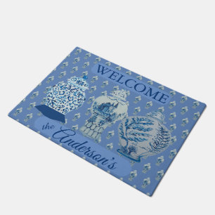 Blue and White Ginger Jars Jar Welcome Doormat