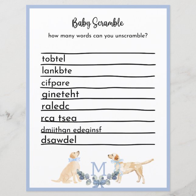 Blue and White Gingham Baby Shower Game (Front)