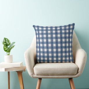 Blue and White Gingham Check Cushion