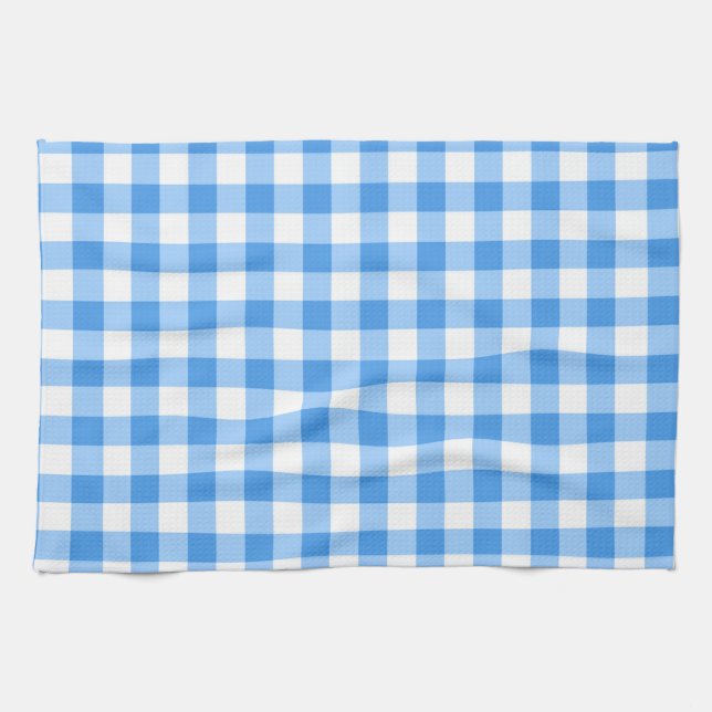 Blue And White Gingham Check Pattern Tea Towel (Horizontal)